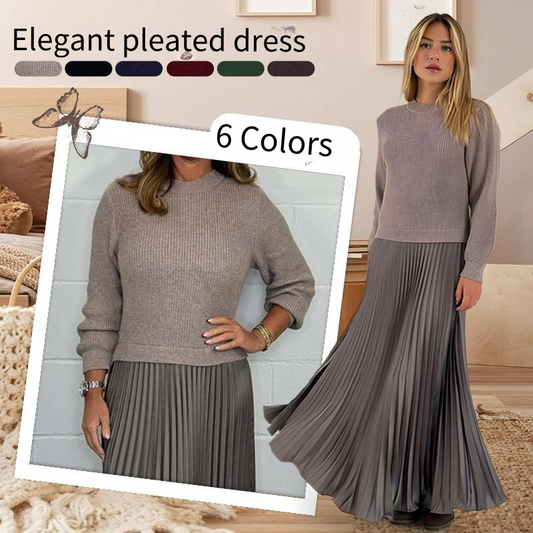 👗 60% OFF NOW! ✨ Women's Solid Color Long Sleeve Dress - Elegant Pleated Hem for Office/Date, Soft Stretch Fabric with Comfortable Fit 🌸📦