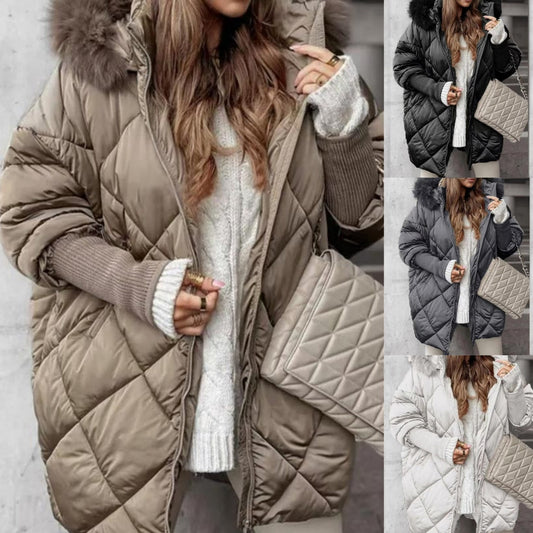 🧥 60% OFF! ❄️ Women’s Fashion Mid-length Parka – Knit Sleeve Patchwork, Stylish & Warm for Cold Days ✨