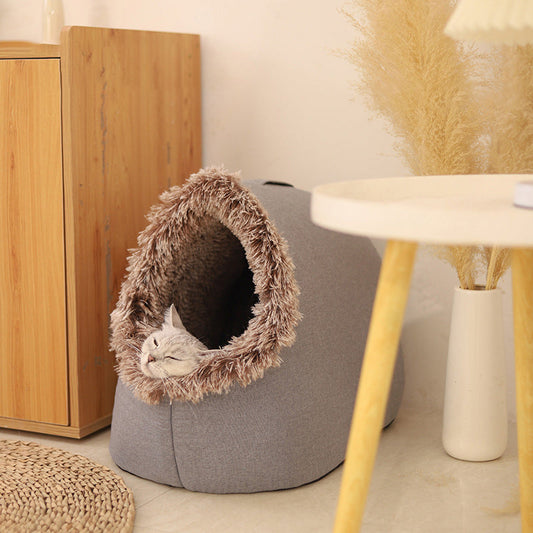 🛏️ 50% OFF HOT SALE! ✨ Pet Cozy Warm Cave Bed - Ultra-Soft Plush Igloo Design with Breathable Warmth for Cats & Small Dogs 🐾💤