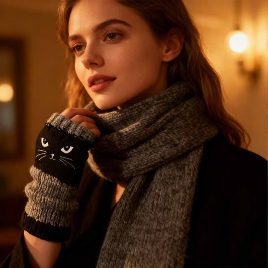 🧤 50% OFF NOW! 🐱 Women's Knitted Cat Gloves - Cute & Functional, Perfect for Cold Days and Phone Use ✨