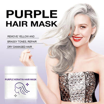 💜 BUY 2 GET 1 FREE! ✨ Purple Keratin Hair Mask – Tones Blonde, Silver & Gray Hair, Anti-Brass & Color Lock for Vibrant Results 💆‍♀️