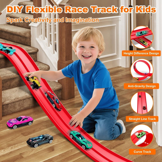 🏎️ 60% OFF NOW! 🧩 DIY Alloy Car Race Track with Suction Cups - Adjustable Layout for Creative Play, Develops Motor Skills & Logic 🚗📦