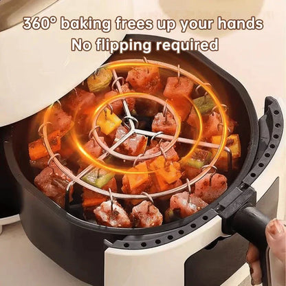 🔥 50% OFF + FREE HEAT RESISTANT GLOVES! ✨ Air Fryer Vertical Kebab Grill - Stainless Steel Skewer Rack with 8 Skewers for Healthy Cooking 🥩🍢