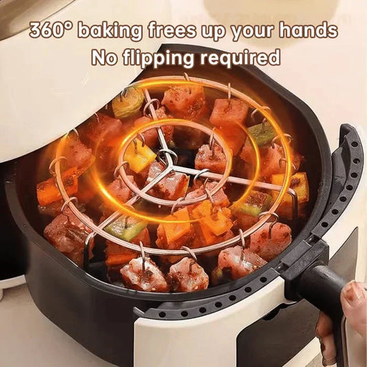 🔥 50% OFF + FREE HEAT RESISTANT GLOVES! ✨ Air Fryer Vertical Kebab Grill - Stainless Steel Skewer Rack with 8 Skewers for Healthy Cooking 🥩🍢