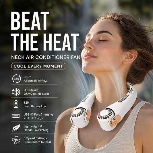 🌀 50% OFF NOW! 💥 360° Rotating Neck Fan – Ultra quiet & 3 speeds – Hands-free, long battery life – perfect for travel, office or outdoor use 🌬️✨
