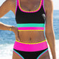 👙 60% OFF NOW! 🌈 Color Block Patchwork Nylon Sporty 3-Piece Bikini Set – High Waisted, Tummy Control & Perfect for Beach Days 🏖️