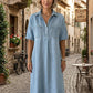 👗 60% OFF NOW! 👖 Casual Pocket Denim Midi Shirt Dress – Soft denim & relaxed fit – Functional pockets, perfect for everyday casual – comfortable and versatile ✨🌸