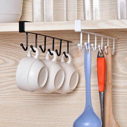 🏠 BUY 2 GET 1 FREE! 🔥 Under Shelf Hanger with 6 Hooks – Space Saving Kitchen Organizer – No drill, steel utensil holder & perfect for cabinets or wardrobes 🍴