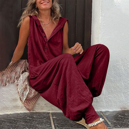 🌸 50% OFF NOW! 🌿 Women's Relaxed Hooded Sleeveless Jumpsuit – Soft fabric, side pockets & flowy fit – Perfect for casual & summer days ☀️
