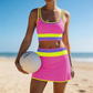👙 60% OFF NOW! 🌈 Color Block Patchwork Nylon Sporty 3-Piece Bikini Set – High Waisted, Tummy Control & Perfect for Beach Days 🏖️