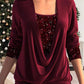 ✨60% OFF! ✨ Sequin Smocked Fake Two-Piece Top - Stretchy Glitter Fabric with Adjustable Drawstring for Holiday Parties 💃🎄