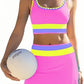 👙 60% OFF NOW! 🌈 Color Block Patchwork Nylon Sporty 3-Piece Bikini Set – High Waisted, Tummy Control & Perfect for Beach Days 🏖️