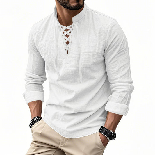 👕 50% OFF NOW! 🔥 Men's Vintage V-Neck Linen T-Shirt – Pirate/Medieval/Viking Gothic Style, Long Sleeve & Breathable for Cosplay or Daily Wear ⚔️