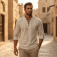 👕 50% OFF NOW! 🔥 Men's Vintage V-Neck Linen T-Shirt – Pirate/Medieval/Viking Gothic Style, Long Sleeve & Breathable for Cosplay or Daily Wear ⚔️