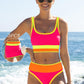 👙 60% OFF NOW! 🌈 Color Block Patchwork Nylon Sporty 3-Piece Bikini Set – High Waisted, Tummy Control & Perfect for Beach Days 🏖️