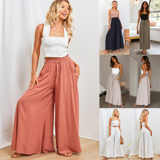 👖 50% OFF NOW! ✨ Wide-Leg High-Waisted Pants – Soft cotton blend & drawstring – Perfect for summer, work or casual chic – comfortable and flowy 🌿🌸