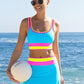 👙 60% OFF NOW! 🌈 Color Block Patchwork Nylon Sporty 3-Piece Bikini Set – High Waisted, Tummy Control & Perfect for Beach Days 🏖️