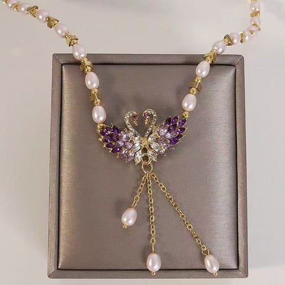 🦢 50% OFF NOW! 💜 Purple Double Swan Pendant Necklace – Fairy Elegance, Hypoallergenic & Perfect for a Romantic Look ✨