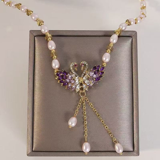 🦢 50% OFF NOW! 💜 Purple Double Swan Pendant Necklace – Fairy Elegance, Hypoallergenic & Perfect for a Romantic Look ✨