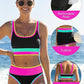 👙 60% OFF NOW! 🌈 Color Block Patchwork Nylon Sporty 3-Piece Bikini Set – High Waisted, Tummy Control & Perfect for Beach Days 🏖️