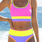 👙 60% OFF NOW! 🌈 Color Block Patchwork Nylon Sporty 3-Piece Bikini Set – High Waisted, Tummy Control & Perfect for Beach Days 🏖️