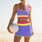 👙 60% OFF NOW! 🌈 Color Block Patchwork Nylon Sporty 3-Piece Bikini Set – High Waisted, Tummy Control & Perfect for Beach Days 🏖️