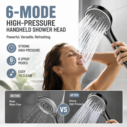 🚿 50% OFF! 💧 6‑Mode Handheld Shower Head – High pressure & easy install ✨