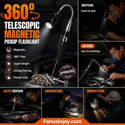 🔦 BUY 2 GET 1 FREE! 🎉 Multifunctional Magnetic Telescopic Flashlight – 360° flexible gooseneck – Strong magnet & bright LED – perfect for workshop, car or camping 🛠️✨