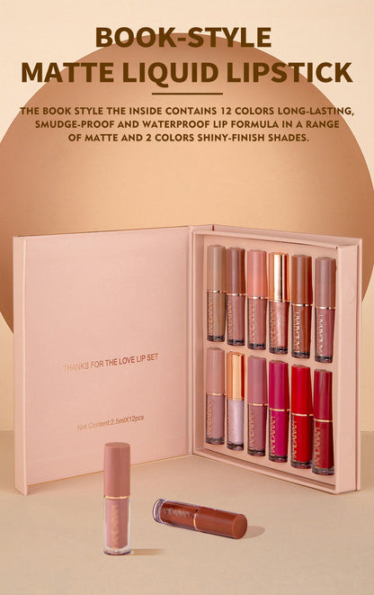 🛒 BUY 2 GET 1 FREE! 🎀 12-Color Book Lip Gloss Set – Shimmery Shades, Moisturizing Formula & Mini Portable Design 💄✨
