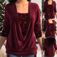 ✨60% OFF! ✨ Sequin Smocked Fake Two-Piece Top - Stretchy Glitter Fabric with Adjustable Drawstring for Holiday Parties 💃🎄