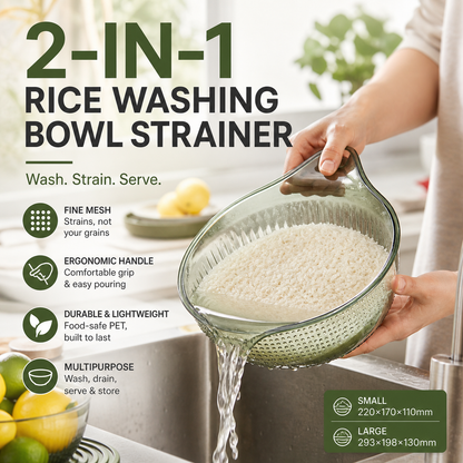 🍚 Save 50%! 🥣 Fine Mesh Rice Colander – With handle & no grain loss ✨