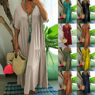 👗 50% OFF NOW! 🌺 Women's Casual Long Dress with Short Sleeves – Soft & breathable – Perfect for summer, beach or everyday elegance – lightweight and comfy ✨🌸