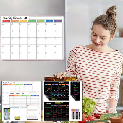 📅 50% OFF NOW! 🧲 Magnetic Erasable Calendar Set – Reusable, Includes Markers & Perfect for Fridge, Office & Family Planning ✨