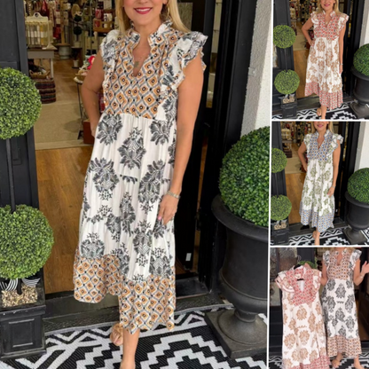 👗 50% OFF NOW! 🏖️ Women's Elegant Printed Ruffle Sleeveless Dress – Flowy, flattering & perfect for sunny days, parties or tropical getaways 🌼