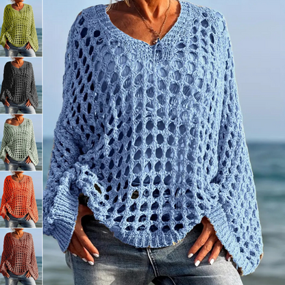 👚 50% OFF NOW! 💐 Women's Casual Solid Color Crochet Knit Top – Soft & Breathable, Elegant Hollow Design, Relaxed Fit for Summer ☀️