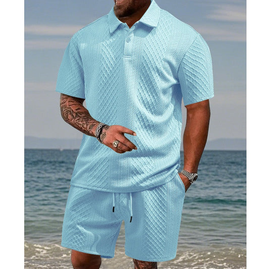 👕 60% OFF NOW! 🔥 Men's Diamond Pattern Turn-Down Collar Short Sleeve Top & Drawstring Shorts 2-Piece Set – Trendy Print, Comfort Fit & Casual Style 🩳