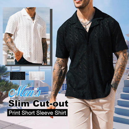 👕 50% OFF NOW! 🔥 Men's Slim Cut-out Print Short Sleeve Shirt – Modern design, breathable & perfect for streetwear or summer nights ✨