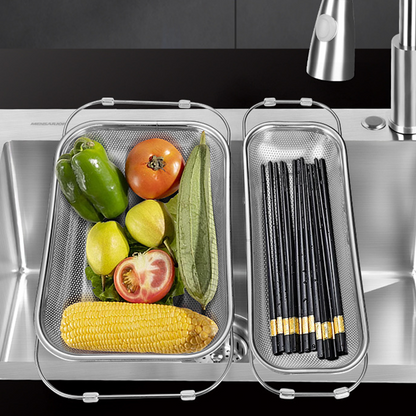 🍽️ 50% OFF NOW! 🧺 Stainless Steel Telescopic Drainer Basket – Adjustable width, rust-proof & durable – Perfect for sinks, dishes & kitchen prep ✨