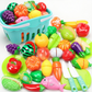 🍎 50% OFF! ✨ PRETEND CUTTING PLAY FOOD - 20+ Wooden Pieces with Velcro, Safe & Educational Toy for Kids 3+, Develops Fine Motor Skills 🎁🔪