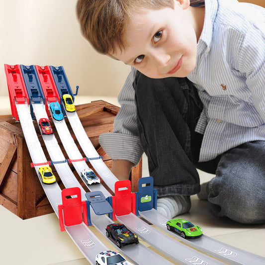 🏎️ 50% OFF NOW! DOUBLE THE TRACK, DOUBLE THE FUN! ✨ Dual Toy Car Launcher Racing Track Set - 2 Launchers with 360° Loops & 6 Speed Modes for Competitive Sibling Play! 🚗✨