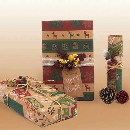 🎄 50% OFF! 🎁 CHRISTMAS KRAFT WRAPPING PAPER - 3 Festive Designs, Eco-Friendly Recyclable Material, 70cm x 10m Roll for All Your Holiday Gifts ✨🎅