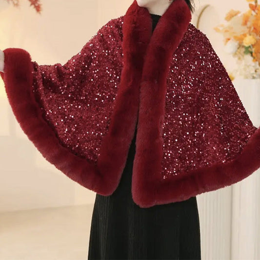 🧣 60% OFF! ✨ FAUX FUR SEQUINED SHAWL - Plush Fabric with Glitter Edge, Versatile Wrap for Evening Parties and Special Occasions, Elegant and Warm 🌟🎉
