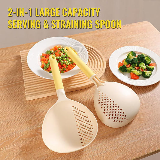 🥄 BUY 2 GET 3! ✨ 2-IN-1 SERVING SPOON - Large Capacity with Built-in Strainer, Heat-Resistant Silicone for Cooking and Serving, Dishwasher Safe 🍝🔍