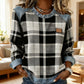 👚 60% OFF NOW! 🎉 Denim & Plaid Patchwork Top – Long Sleeve, Fashion Design & Comfortable Fit 📦