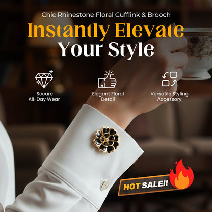 💎 BUY 2 GET 1 FREE! 🎉 Rhinestone Floral Cufflink & Brooch – Chic, Elegant & Versatile Accessory ✨📦