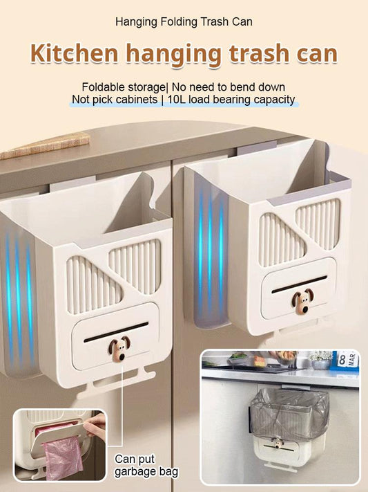 🗑️ 50% OFF NOW! 🎉 Folding Hanging Kitchen Waste Trash Can – Space-saving & easy to clean – Hooks over cabinet doors, perfect for small kitchens or prep areas 🍳✨