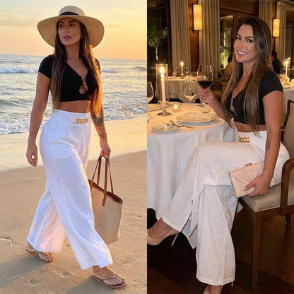 👖 60% OFF NOW! ✨ Women‘s High-Waist Wide-Leg Trousers – Belted Accent, Versatile Look & Comfortable Fit 💃