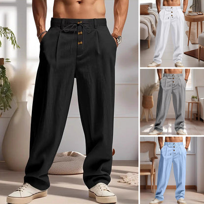 👖 60% OFF NOW! ✨ Men's Casual Drawstring Pants – Breathable linen & loose fit – Decorative buttons, perfect for everyday wear or warm days 🍂