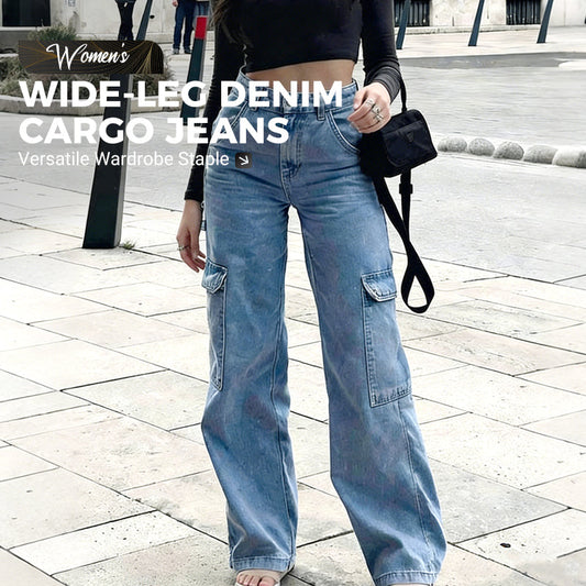 👖 50% OFF NOW! 🛍️ Women's Wide-Leg Denim Cargo Jeans – Spacious pockets, relaxed fit & stylish for daily wear ✨