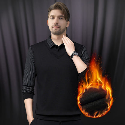 👔 50% OFF NOW! 🧶 Men's Lapel Faux Two-Piece Knitted Shirt – Smart Illusion, All-in-One Style & Premium Comfort 💎